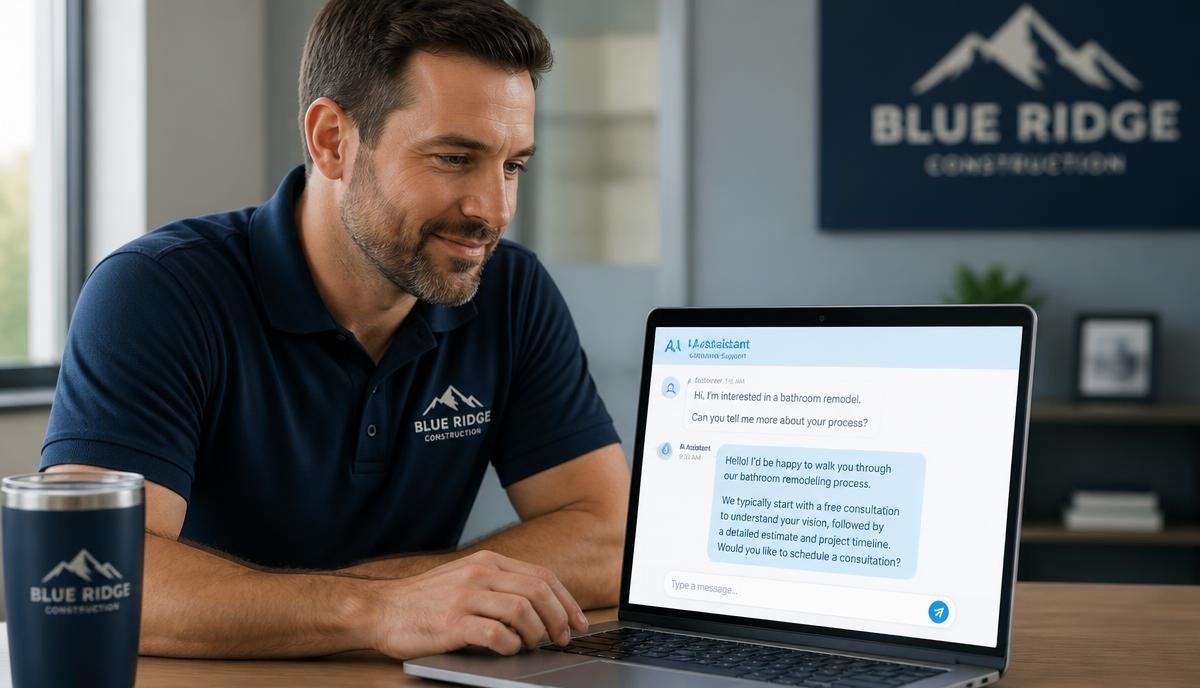 Contractor reviewing an AI customer service conversation on a laptop